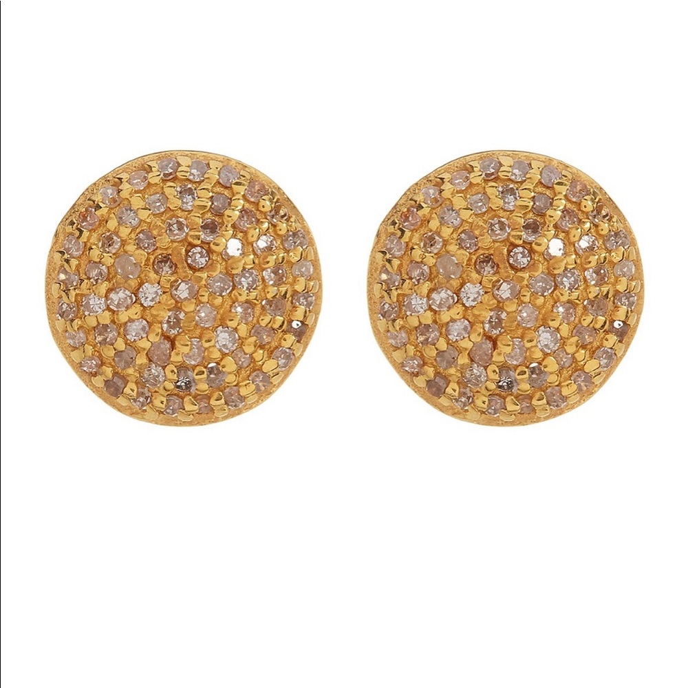 Adornia Gold Vermeil Diamond Pave Round Stud 1 ctw